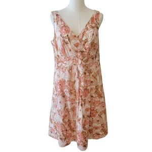 Lands‎ End Peach Floral Sleeveless Cotton Dress Size 10